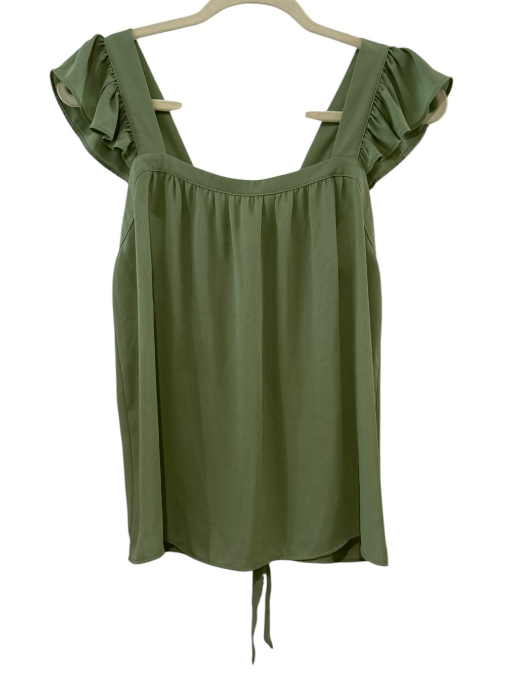 LOFT Outlet XS Green Ruffle Sleeve Babydoll Blouse Square Neck Top